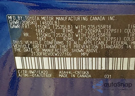 2014 Toyota Rav4 Limited from USA, damaged, VIN 2T3DFREV0EW227166